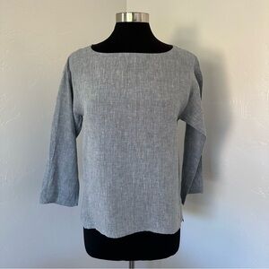 Eileen Fisher Organic Linen 3/4 Sleeves Chambray Blue Women's Blouse Size XS